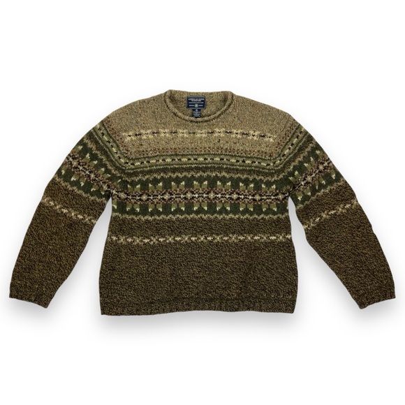 American Eagle Outfitters Other - Vtg American Eagle Fair Isle Chunky Knit Sweater Scottish Wool Hunter Green L/XL